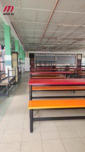 Fiberglass canteen tables and chairs arranged in Sungai Besar canteen