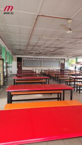 Fiberglass dining table and chairs setup for canteen in Sungai Besar