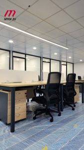 Office furniture installation in Kajang with a workstation cluster of 4 with 4 drawers pedestal